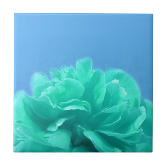 Colourful Blue Green Floral Ceramic Tile (Front)