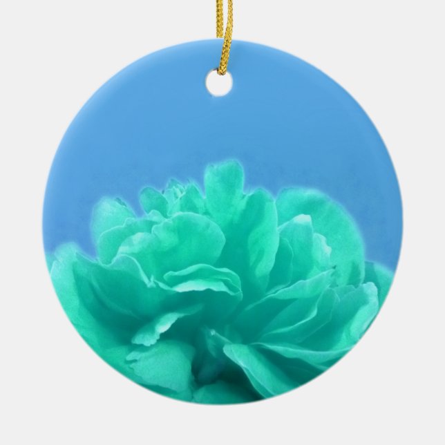 Colourful Blue Green Floral Ceramic Tree Decoration (Front)