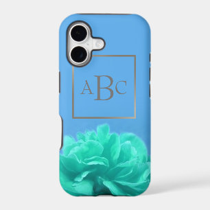 Colourful Blue Green Floral Custom Silver Initial