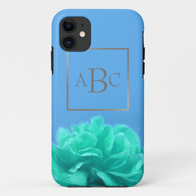 Colourful Blue Green Floral Custom Silver Initial Case-Mate iPhone Case (Back)