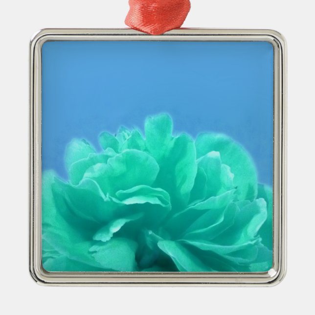 Colourful Blue Green Floral Metal Ornament (Front)