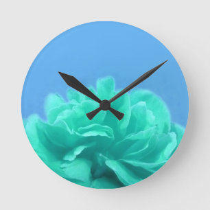 Colourful Blue Green Floral Round Clock