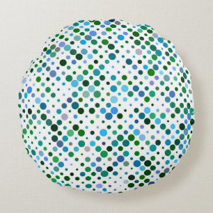 Colourful, Blue, Green & Lavender Purple Dots Round Cushion