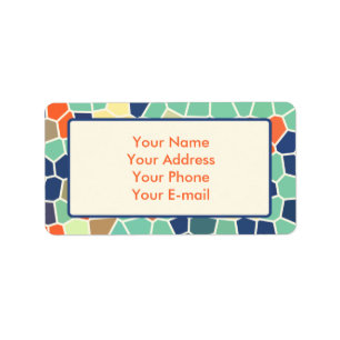Colourful Blue Green Orange Abstract Funky Mosaic Label