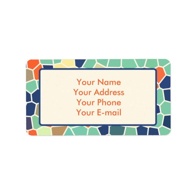 Colourful Blue Green Orange Abstract Funky Mosaic Label (Front)