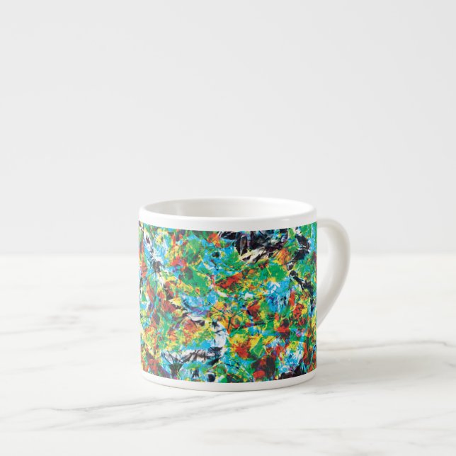 Colourful blue green spring flower pattern art espresso cup (Front Right)