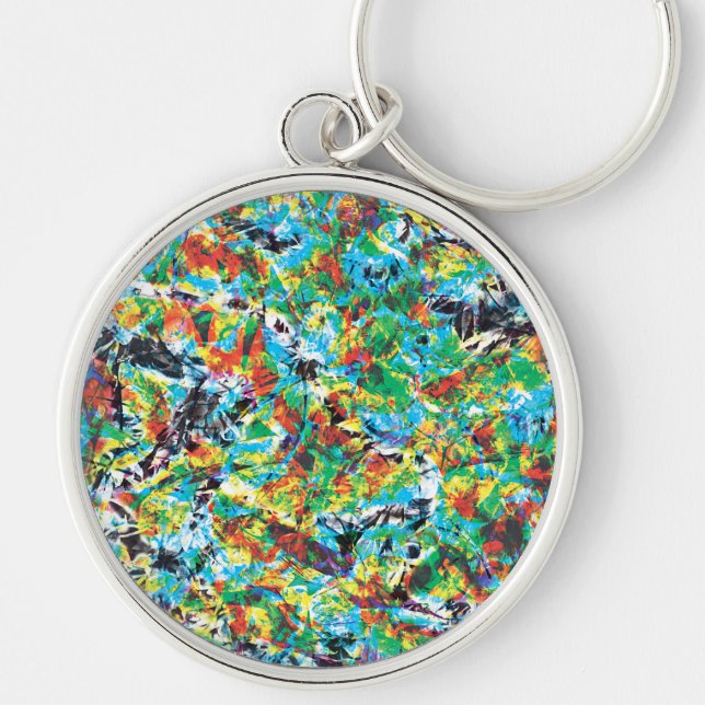Colourful blue green spring flower pattern art key ring (Front)