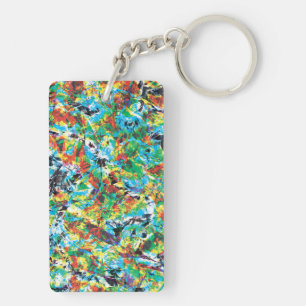 Colourful blue green spring flower pattern art key ring
