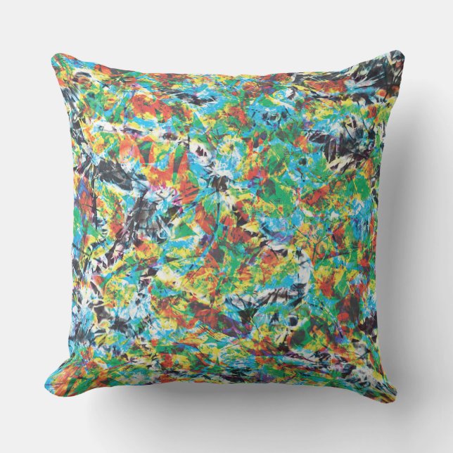 Colourful blue green spring flower pattern art outdoor cushion (Front)