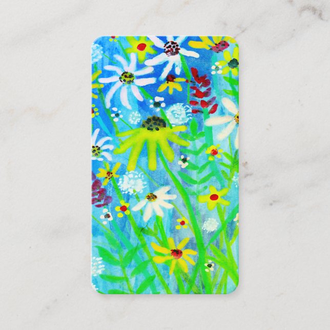 Colourful Blue Green Watercolor Daisy Bouquet Business Card (Front)