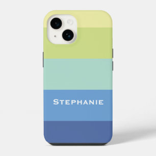 Colourful Blue Green Yellow Abstract Stripes Name iPhone 14 Case