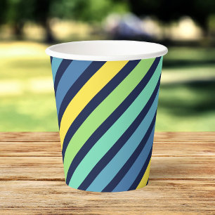 Colourful Blue Green Yellow Stripes Pattern Paper Cups