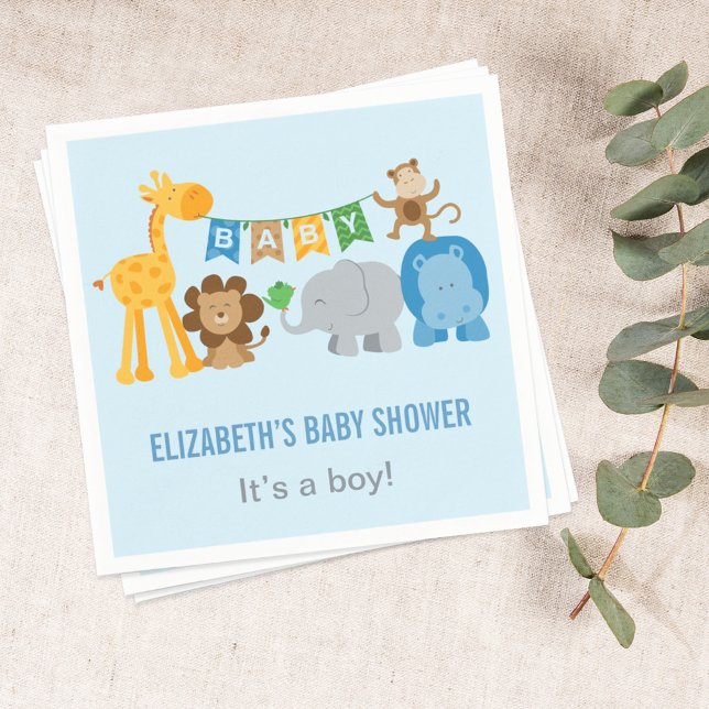 Colourful Blue Jungle Animals Boy Baby Shower Napkin (Creator Uploaded)