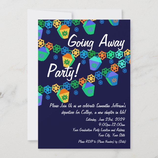Colourful Blue Lanterns Going Away Party Invitatio Invitation (Front)