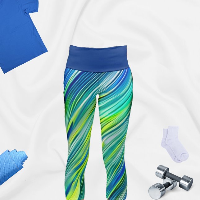 Colourful Blue Linear Patterns Yoga Capri Leggings (Creator Uploaded)