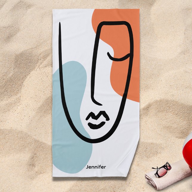 Colourful Blue Orange Abstract Line Art Custom Nam Beach Towel (Creator Uploaded)