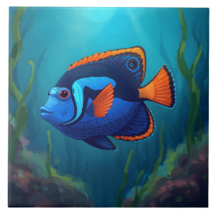 Colourful Blue Orange Tropical Fish and Coral Reef Ceramic Tile