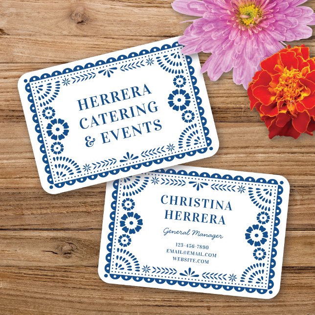 Colourful Blue Papel Picado Catering Event Stylist Business Card (Creator Uploaded)