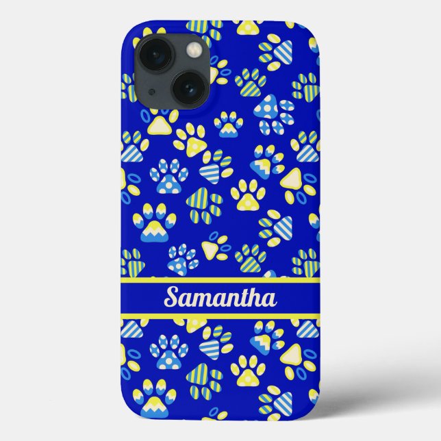 Colourful  Blue Paws Personalised  Case-Mate iPhone Case (Back)
