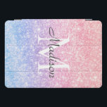 Colourful Blue Pink Ombre Glitter Name Monogram  iPad Pro Cover<br><div class="desc">A modern and trendy holographic coloured background coloured in pink, purple, blue. You can personalise and add your name. A notebook for drawings, sketches, notes and works. Creative Pink Purple Ombre Glitter Notebook with Your Name in Modern Font Typography. Please add you name or monogram or text using the customise...</div>