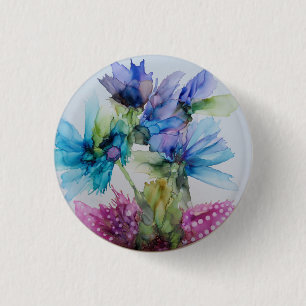 Colourful Blue Purple Pink Green Floral Art 3 Cm Round Badge