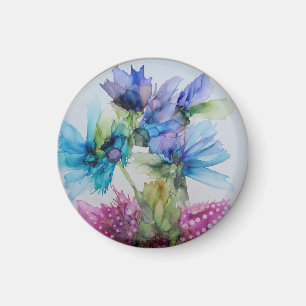 Colourful Blue Purple Pink Green Floral Art   Magnet