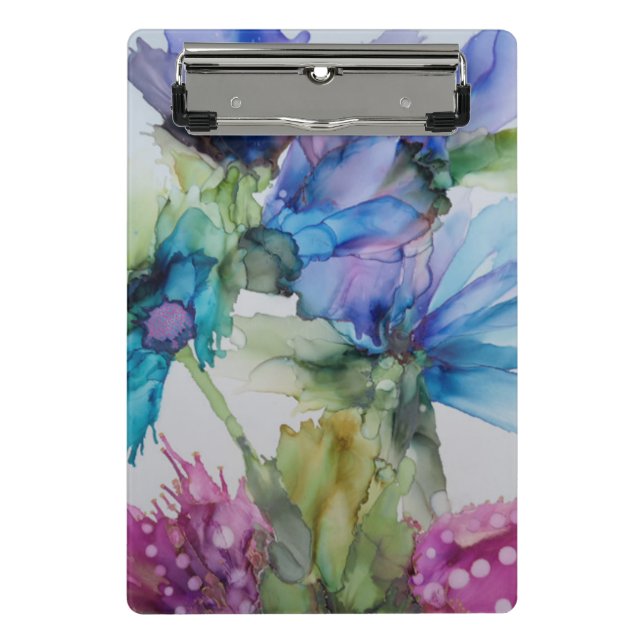 Colourful Blue Purple Pink Green Floral Art  Mini Clipboard (Front)