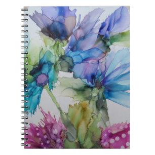 Colourful Blue Purple Pink Green Floral Art Notebook