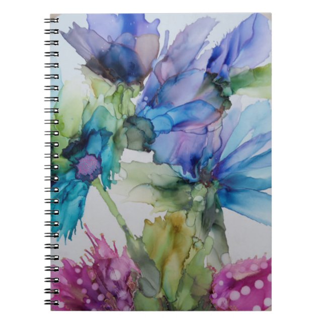 Colourful Blue Purple Pink Green Floral Art  Notebook (Front)