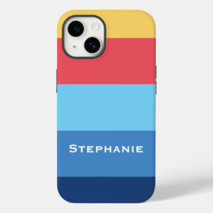 Colourful Blue Red Orange Abstract Stripes Name Case-Mate iPhone 14 Case