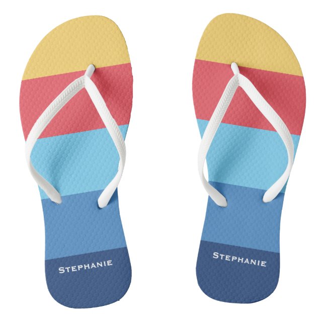 Colourful Blue Red Orange Abstract Stripes Name Thongs (Footbed)