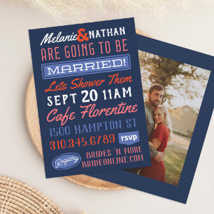 Colourful Blue Red Retro Couples Wedding Shower Invitation