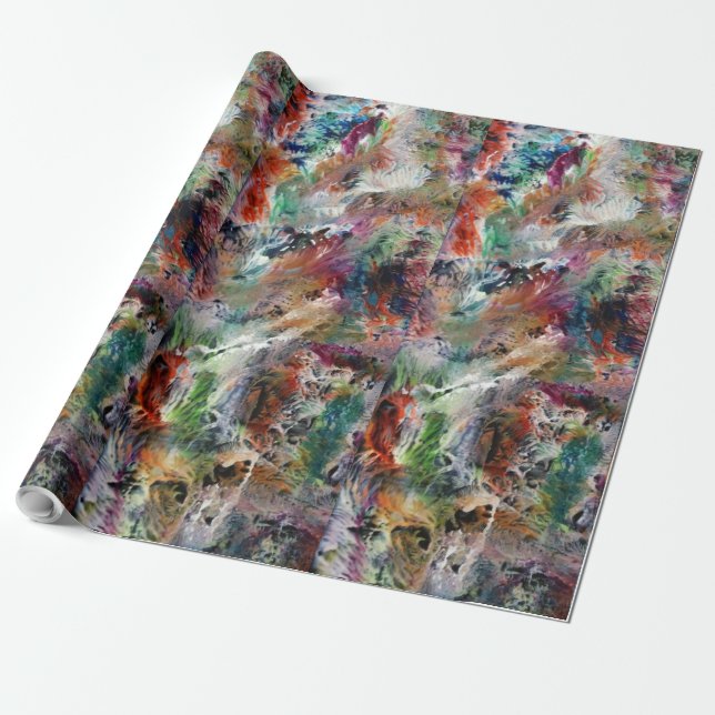 Colourful Blue Red White Marble Pattern  Wrapping Paper (Unrolled)