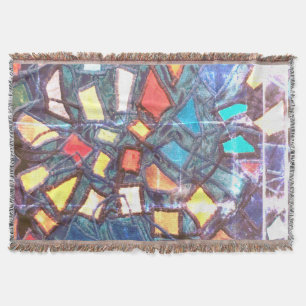 Colourful Blue Retro Grunge Stained Glass Aspect  Throw Blanket