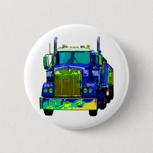 Colourful Blue Semi Truck 6 Cm Round Badge