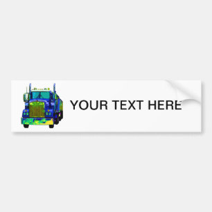 Colourful Blue Semi Truck Bumper Sticker