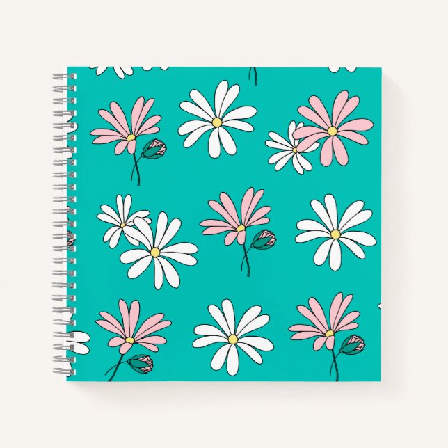 Colourful blue sky chic floral pattern girly notebook (Front)