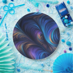 Colourful Blue Swirl Pattern Paper Plate