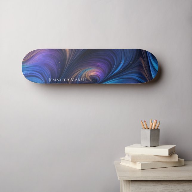 Colourful Blue Swirl Pattern Skateboard (Wall Art (Horz))