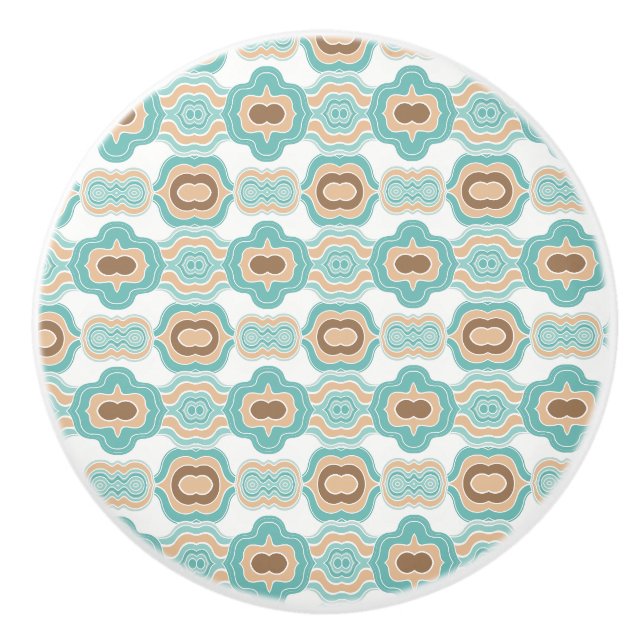 Colourful blue/tan/brown medallion ceramic knob (Front)