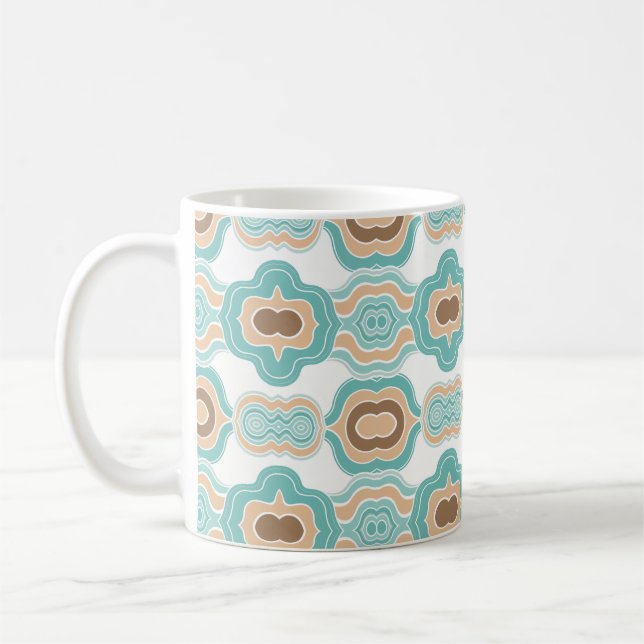 Colourful blue/tan/brown medallion coffee mug (Left)