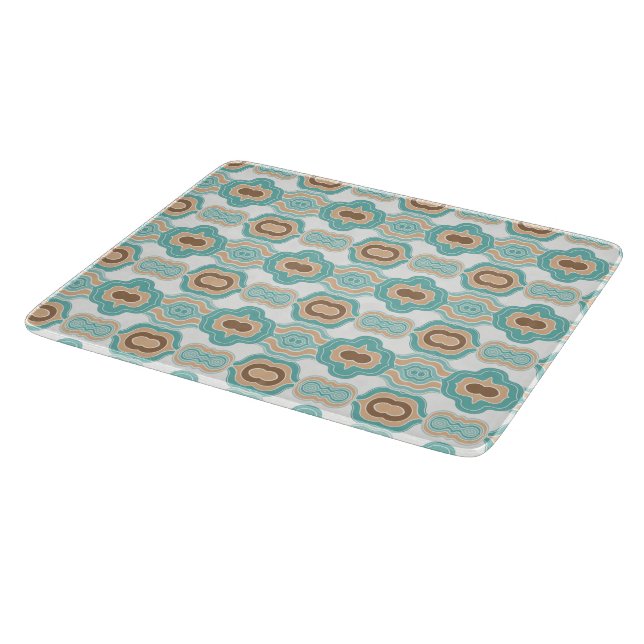 Colourful blue/tan/brown medallion cutting board (Corner)