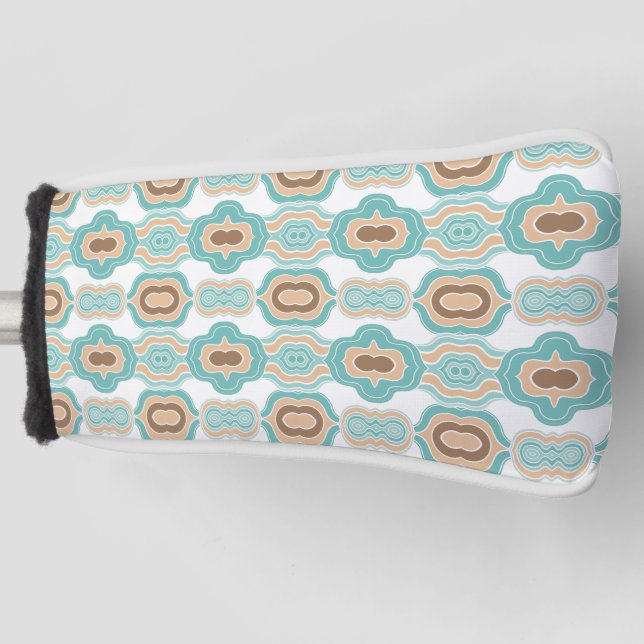 Colourful blue/tan/brown medallion golf head cover (Front)