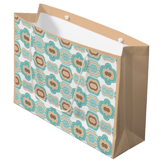 colourful blue/tan/brown medallion large gift bag (Front Angled)