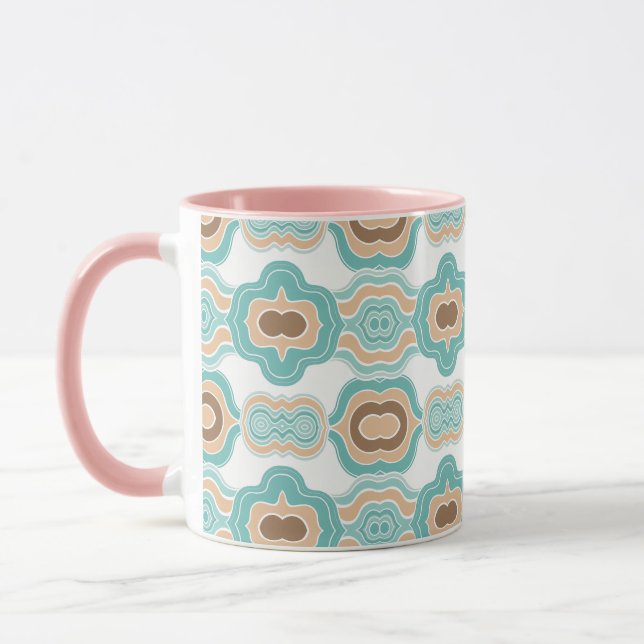 Colourful blue/tan/brown medallion mug (Left)