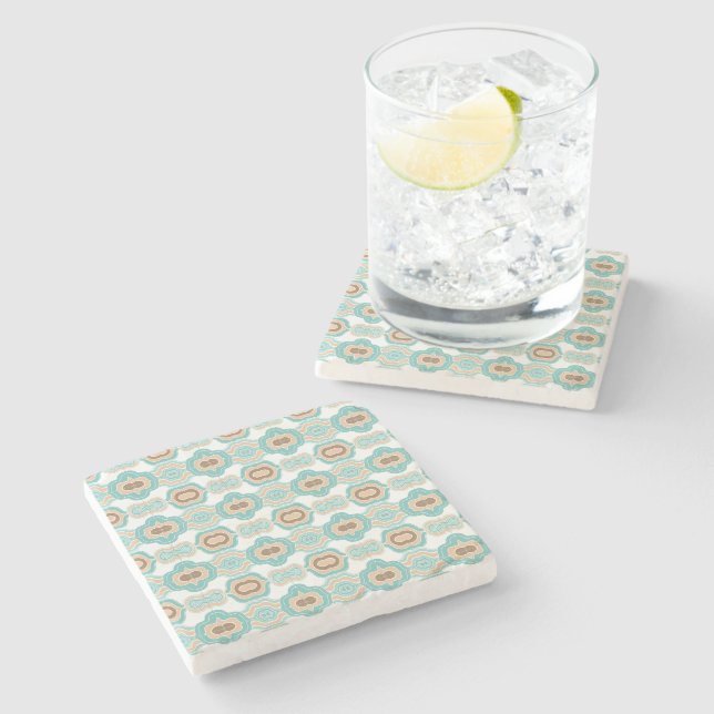 Colourful blue/tan/brown medallion stone coaster (Side)