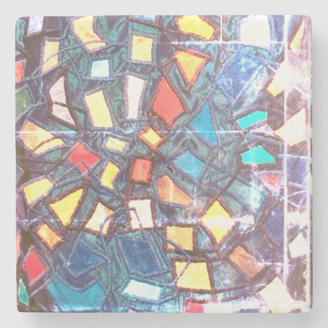 Colourful blue teal yellow red grunge abstract  stone coaster (Front)