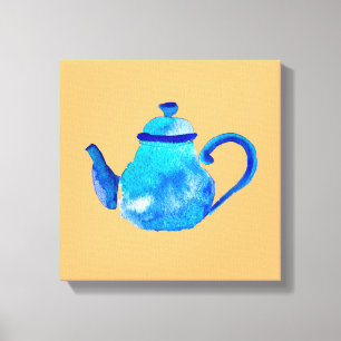 Colourful blue teapot watercolor canvas print