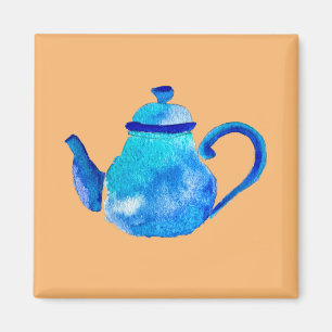 Colourful blue teapot watercolor magnet