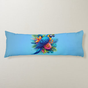 Colourful, blue tropical macaw body cushion